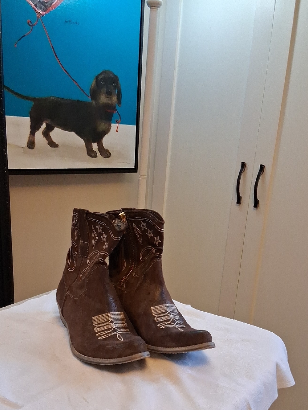 Y2K Women's Brown Faux Suede Cowboy Booties 9M Lining flawed